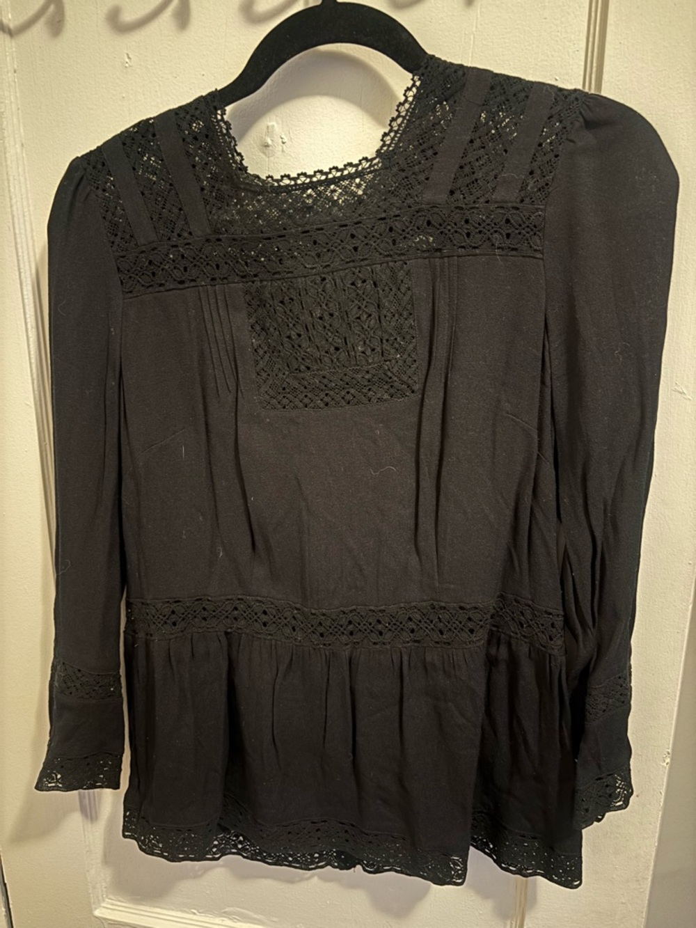 JCREW Big Sur Black Lace Long Sleeve Women's Top